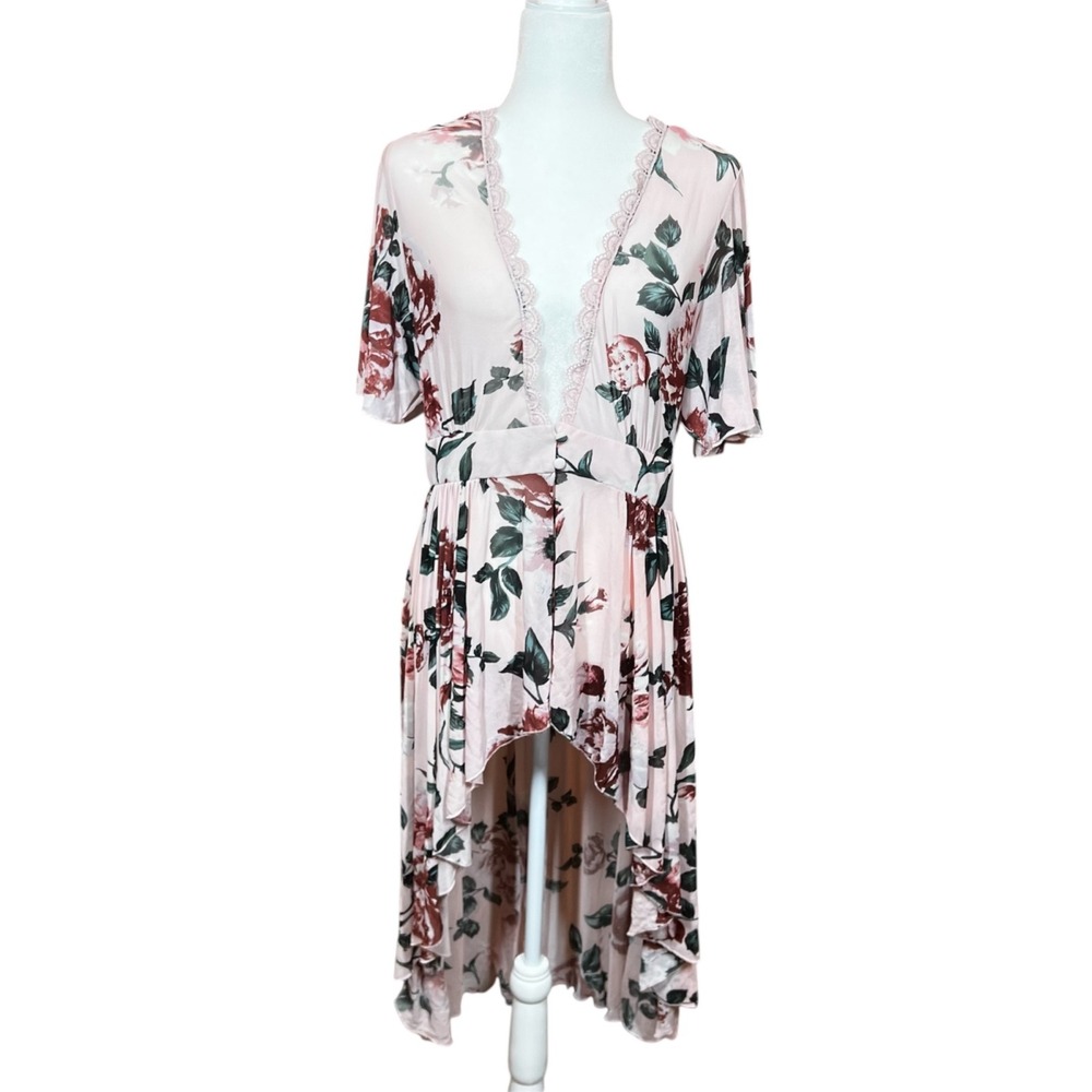 L.I.F.E. Love‎ is for Eternity Sheer Flutter Sleeve Floral Duster/Kimono Large